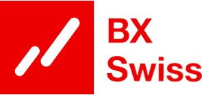 Rotes Logo mit zwei parallelen weißen Linien und daneben der Text BX Swiss in roter Schrift