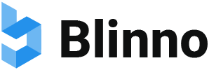 Logo von Blinno mit stilisiertem blauen geometrischen Symbol links neben dem Firmennamen in schwarzer Schrift
