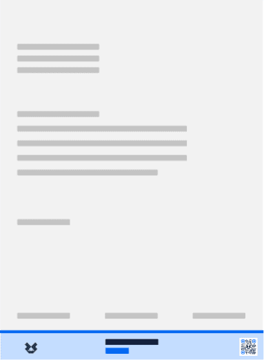 Screenshot einer Webseite im hellen Modus mit mehreren grauen Platzhaltertexten, einem blauen Ladebalken und einem QR-Code unten rechts im Bildschirm
