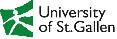 Logo der Universität St. Gallen mit grünem, stilisiertem Symbol links und schwarzem Schriftzug rechts