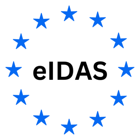 Zwölf blaue fünfzackige Sterne, die einen Kreis auf weißem Hintergrund bilden