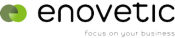 Logo von enovetic mit grünem und grauem Symbol und dem Slogan "Focus on your business"