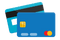Zwei übereinanderliegende Kreditkarten, eine blau und eine rot, mit Chip und Magnetstreifen