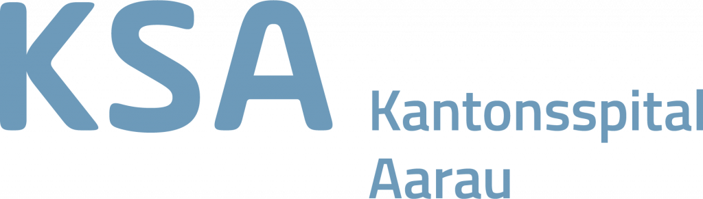 Logo des Kantonsspitals Aarau mit den großen Buchstaben KSA und dem Schriftzug Kantonsspital Aarau daneben