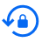 Datensicherheit Rundes blaues Symbol mit einem Pfeil, der gegen den Uhrzeigersinn um einen Kreis mit einem offenen Schloss zeigt, symbolisiert Wiederherstellung oder Zurücksetzen