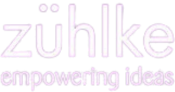 Logo mit dem Text "zühlke empowering ideas" in hellvioletter Schrift auf schwarzem Hintergrund