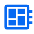Blaues quadratisches Symbol mit einem Raster aus Rechtecken und Linien, das ein App- oder Dashboard‑Layout darstellt.